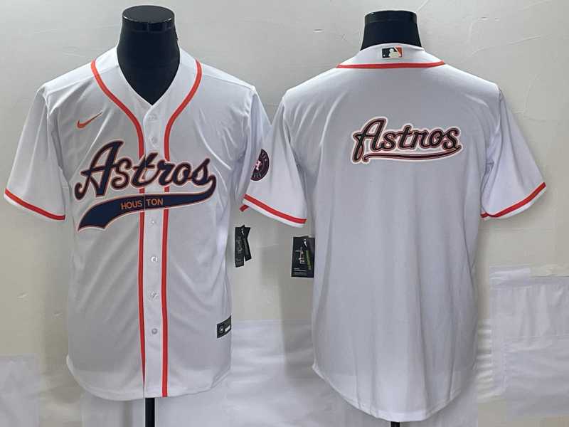 Mens Houston Astros White Team Big Logo Cool Base Stitched Baseball Jersey